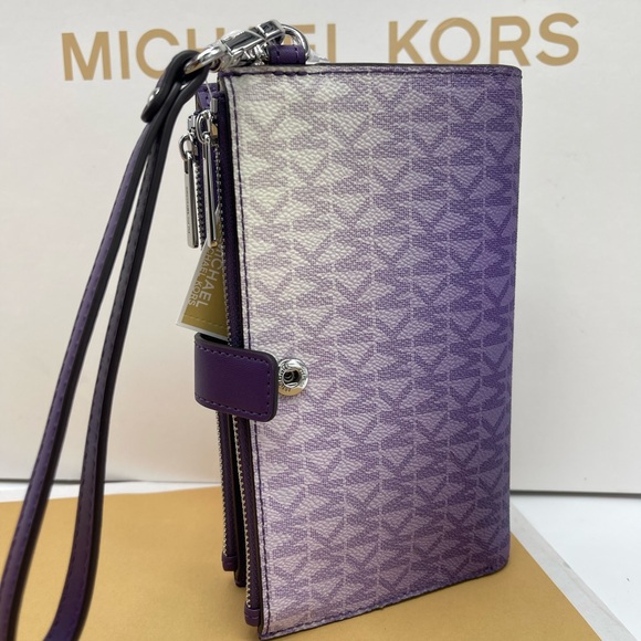 MICHAEL KORS Jet Set Large Ombré Signature Logo Double Zip Wristlet Phone Holder - Picture 4 of 16
